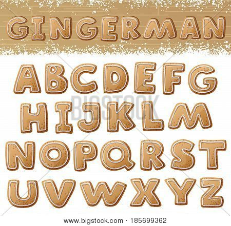 Gingerbread Alphabet isolated on white background. Decortative Cookie Latin Letters. Food Sweet Font