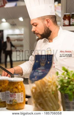 Cook Working At Tuttofood 2017 In Milan, Italy