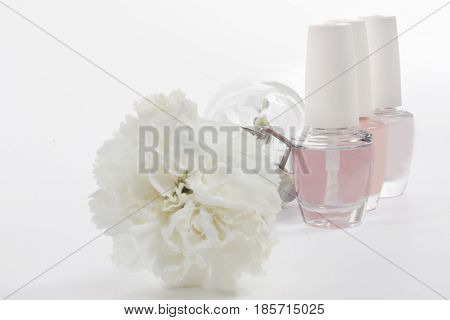 French Manicure Set Of Nail Polish Isolated On White.