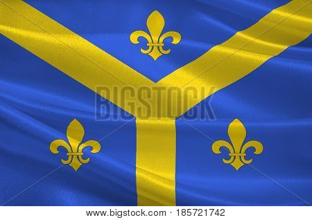 Flag of Issoudun is a commune in the Indre department in the central region of France. 3D illustration