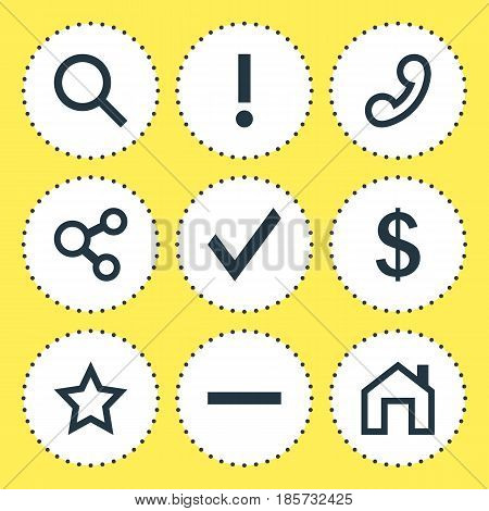Vector Illustration Of 9 User Icons. Editable Pack Of Handset, Publish  , Mainpage Elements.