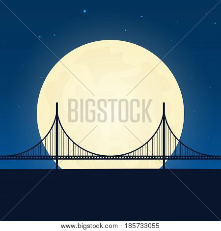 Usa Silhouette Of Attraction. Travel Banner With Moon On The Night Background. Trip To Country. Trav