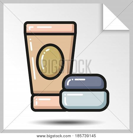 Beauty cosmetic tubes bottles jars icons. Vector Isolated flat colorful illustration.