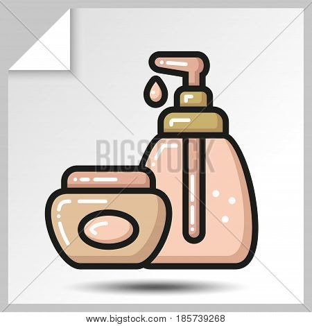 Beauty cosmetic bottles soap jars icons. Vector Isolated flat colorful illustration.
