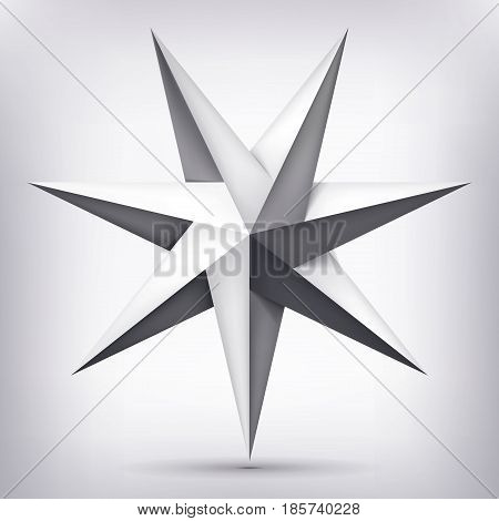 Volume seven-pointed twisted star, 3d object, geometry shape, mesh version, abstract vector