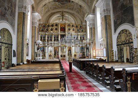 Presov, Slovakia, April 29, 2017. Church interior