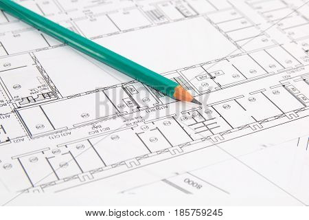Architectural plan. Engineering house drawings pancil and blueprints.