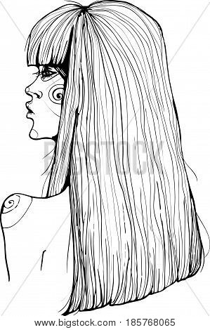 blond long hair girl potrait profile vector clip art