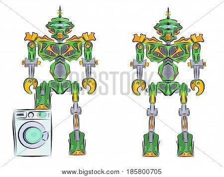 Robot transformer green with washing machine, Plumber