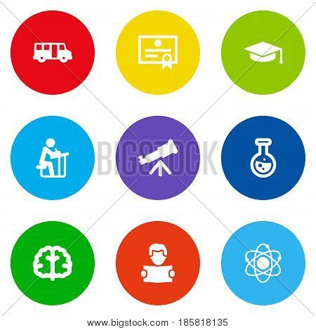 Set Of 9 Education Icons Set.Collection Of School Autobus, Certificate, Academic Hat And Other Elements.