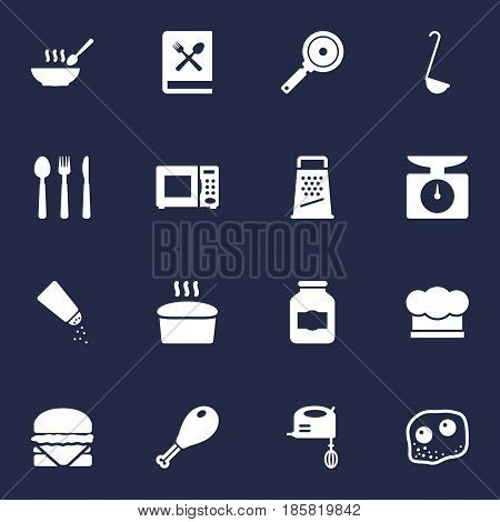 Set Of 16 Cooking Icons Set.Collection Of Kitchen Rasp, Broth, Non-Stick And Other Elements.