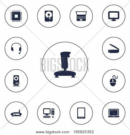 Set Of 13 Computer Icons Set.Collection Of Hard Disk, Amplifier, Control Device And Other Elements.