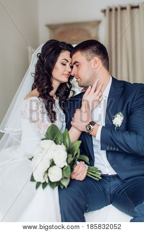 Happy bride and groom on their wedding