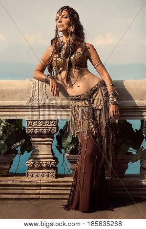 beautiful tribal woman dancer in old temple