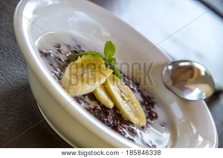 closeup of typical light balinese breakfast in white plate