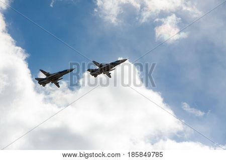 St. Petersburg, Russia - May 09: Flight Military Aeromechanics For Participation In A Parade,russia