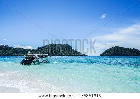editorial Baramee speedboat at Tarutao island taken in Satun Thailand on 7 April 2017
