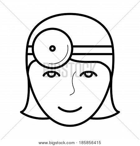Eye doctor icon, oculist examinating eye and vision, line art pictogram, image for ophthalmology education, doctor poster, optical salon, eye health and care concept. Flat style vector illustration