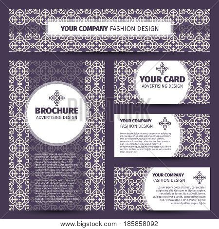 Corporate identity design with purple arabic pattern, vector illustration