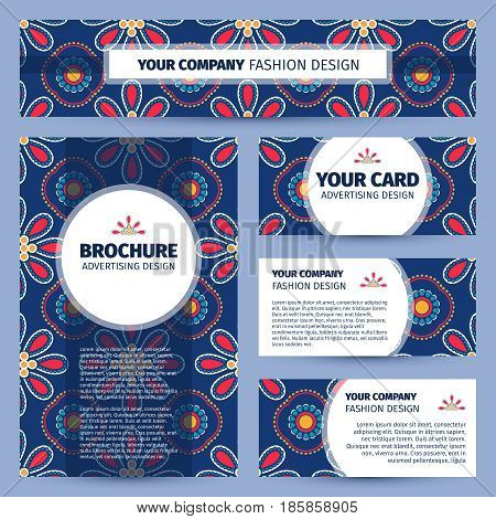 Corporate identity design with traditional floral pattern, vector illustration