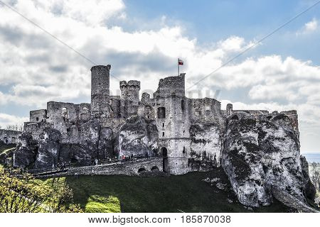 Ogrodzieniec Poland may 1 2017: Ogrodzieniec castle Poland Jura krakowsko czestochowska.