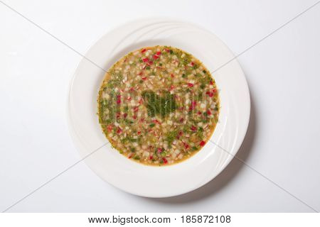 Russian Cold Vegetable Soup On Yogurt, Sour-milk Base - Okroshka