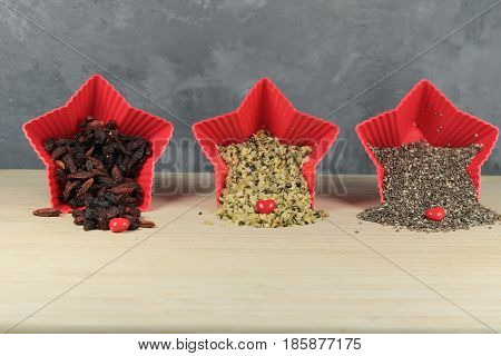Chia seeds, hemp seeds and goji berries