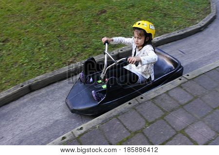 Young Girl Ride On Skyline Rotorua Luge