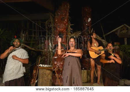 Maori People Sing And Dance