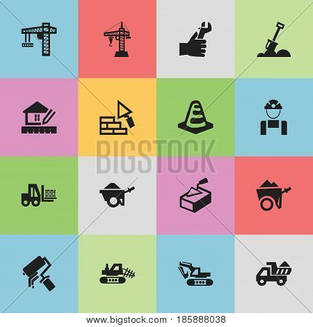 Set Of 16 Editable Structure Icons. Includes Symbols Such As Elevator, Trolley, Notice Object And More. Can Be Used For Web, Mobile, UI And Infographic Design.