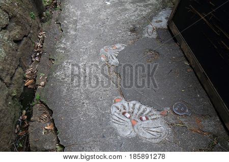 HIROSHIMA JAPAN - MARCH 18, 2017: Onomichi cat alley. Onomichi is a historical city with many temples and small alleys.