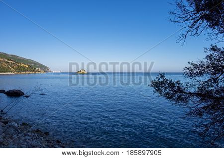 Scenic view of the Portinho da Arrabida beach in Setubal Portugal; Concept for travel in Portugal