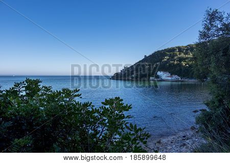 Scenic view of the Portinho da Arrabida beach in Setubal Portugal; Concept for travel in Portugal