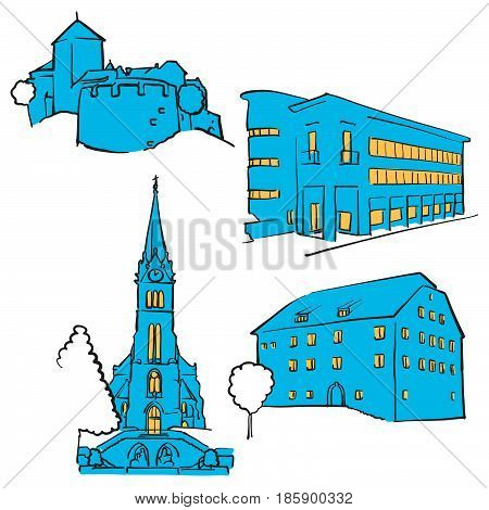Vaduz Liechtenstein Colored Landmarks