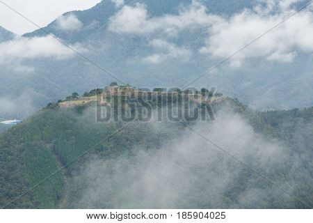 Japanese Takeda Castle and sea of cloud