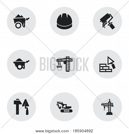 Set Of 9 Editable Construction Icons. Includes Symbols Such As Facing, Excavation Machine, Construction Tools And More. Can Be Used For Web, Mobile, UI And Infographic Design.