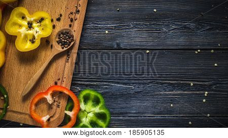 top view of sliced bell peppers on a cutting Board