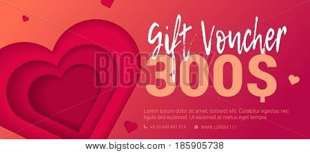 Trad gift certificate with embossed heart. Voucher with space for text and logo. Vector illustration.