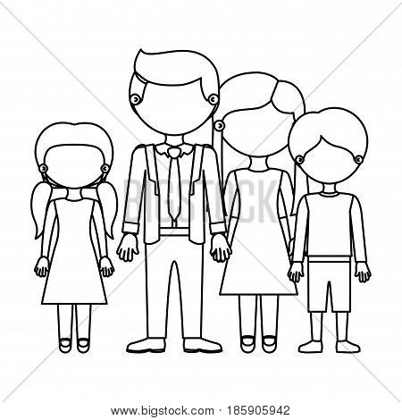 sketch silhouette faceless family group in elegant clothing and taken hands vector illustration