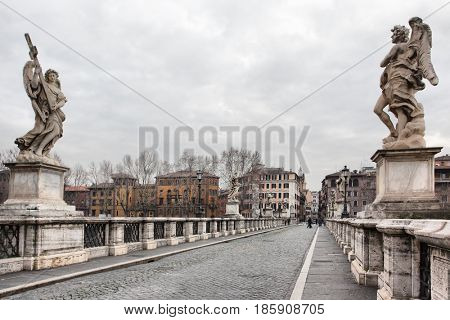 Bridge of St. Angel  in Rome, Italy