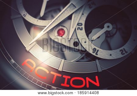 Old Watch with Action on the Face, Symbol of Time. Action on Face of Automatic Men Watch, Chronograph Close Up. Time and Work Concept with Glow Effect and Lens Flare. 3D Rendering.