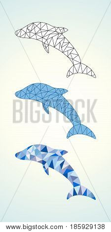 vector polygon dolphin line blue white triangle