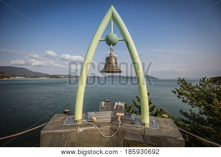 An observation deck with a bell on the Angel Road, Shodoshima Angel Road