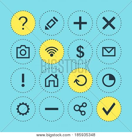 Vector Illustration Of 16 Interface Icons. Editable Pack Of Help, Letter, Mainpage And Other Elements.