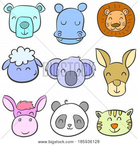 Collection stock of animal colorful doodles vector illustration