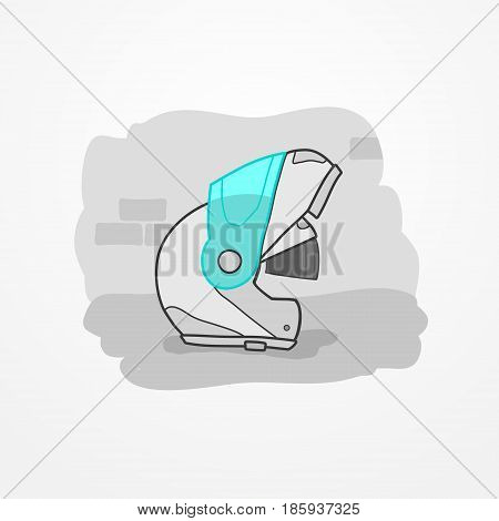 Typical motorcycle flip-up helmet with sun visor. Biker head protection in flat cartoon style. Motorbike safety gear element. Motorcycle vector stock image.