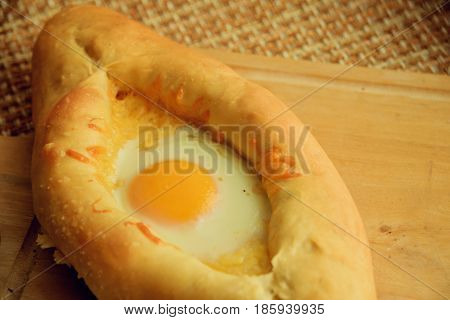 Khachapuri In Adjara With The Egg. The Georgian Cuisine.