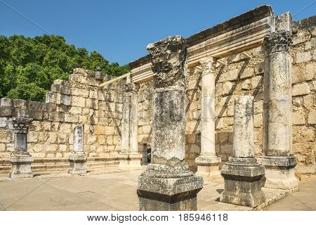 remains of the 4th century synagogue on the northern shore of the Sea of Galilee, Capernaum, Israel