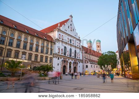 Neuhauser Street In Munich At The Sunset, Germany