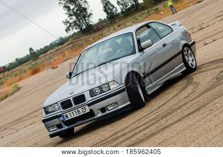 Caia Portugal - April 30 2017: Unidentified driver participates in a drifting demonstration at Drift Garnd Prix of Caia Contest.